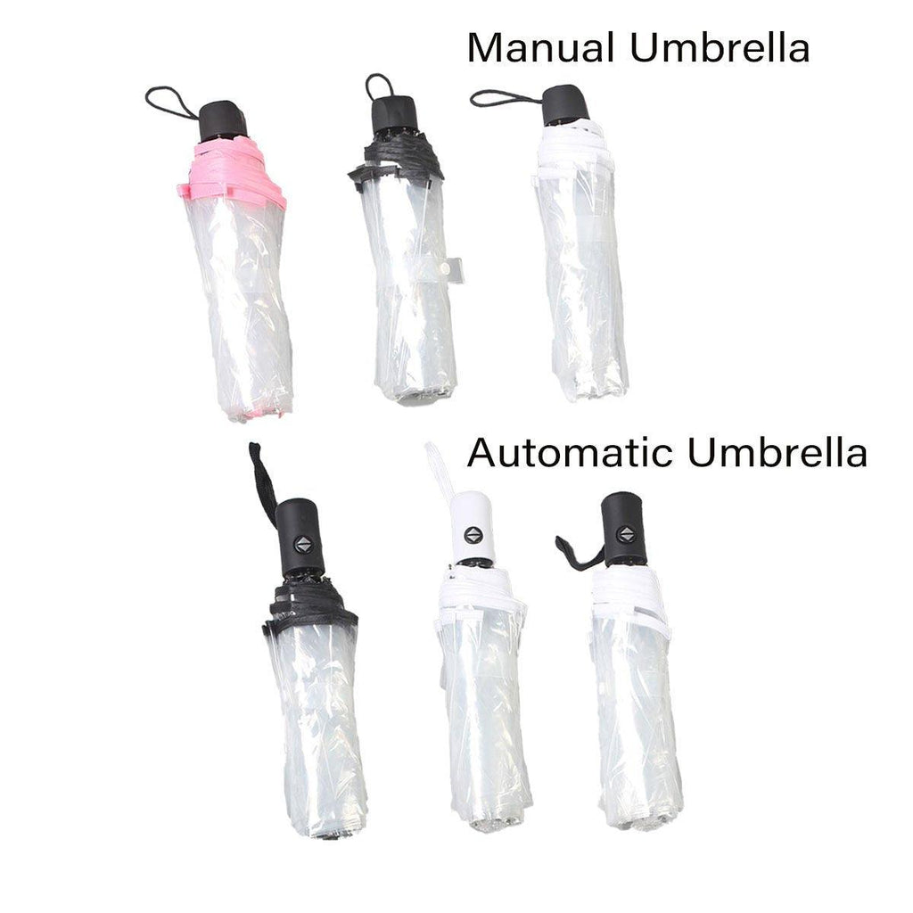 Transparent Folding Umbrella Compact Tri Fold Design Clear Rain Protection Cover - Automation-Black