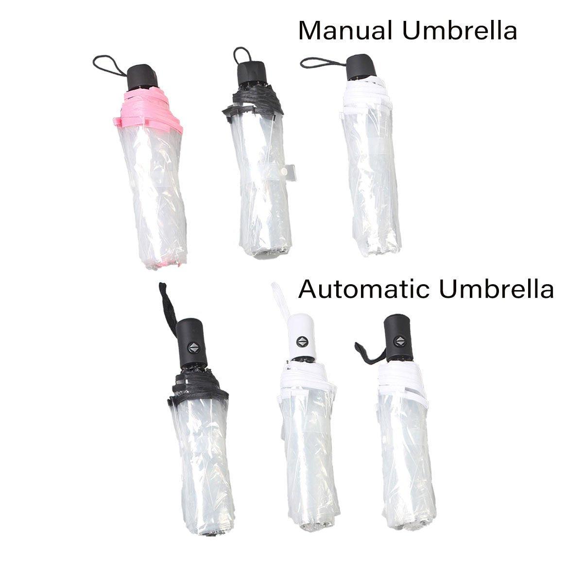 Transparent Folding Umbrella Compact Tri Fold Design Clear Rain Protection Cover - Automation-Black