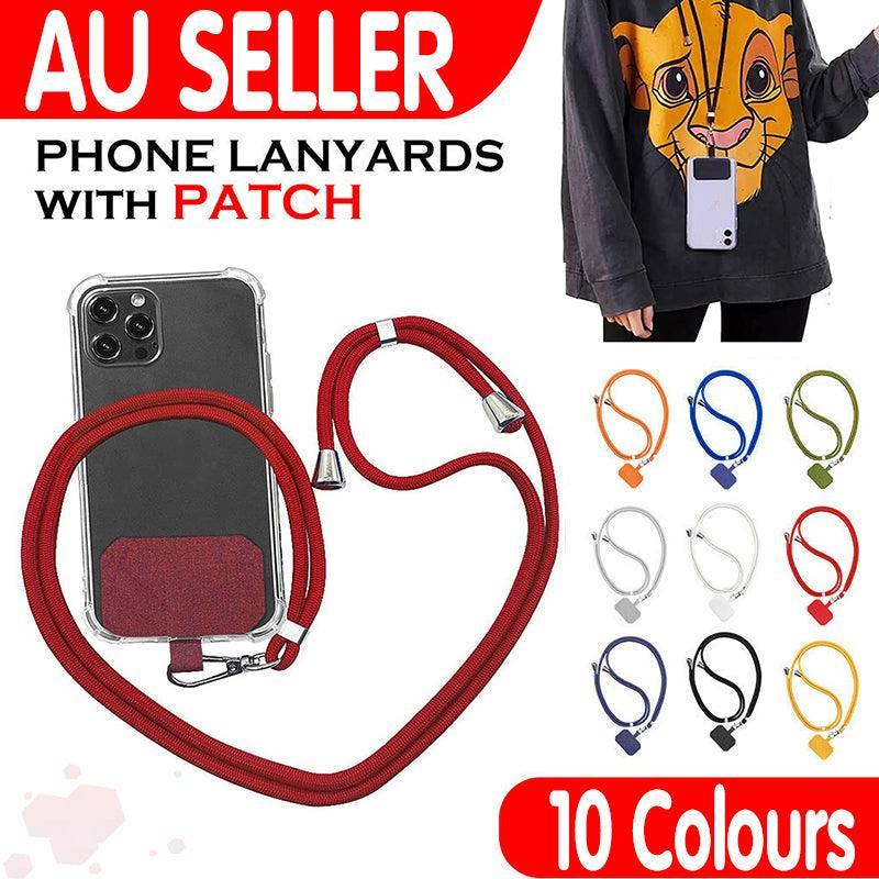 Adjustable Phone Lanyard with Patch for Most Cases Neck Strap Holder - Red