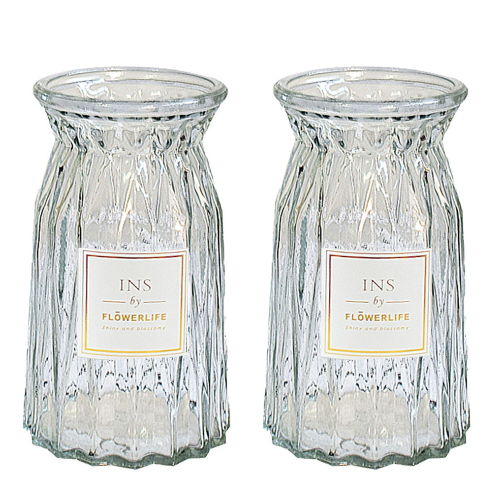 2 Pcs Glass Vase Hydroponic Flower Arrangement Vase for Living Room Decoration - Transparent