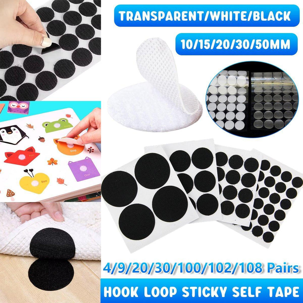Strong Sticky Round Self Adhesive Dots DIY Bond Tape No Mark Fasteners - Black 20Pairs - 20mm