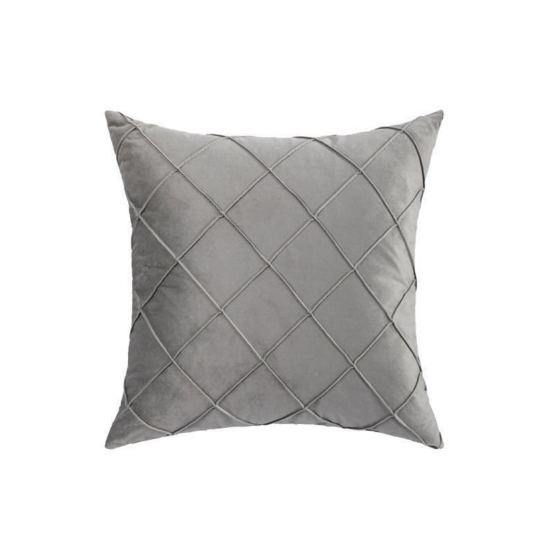 Velvet Cushion Cover Pleated Checked Plaid Plush Decorative Lounge Cushion Cover - Black