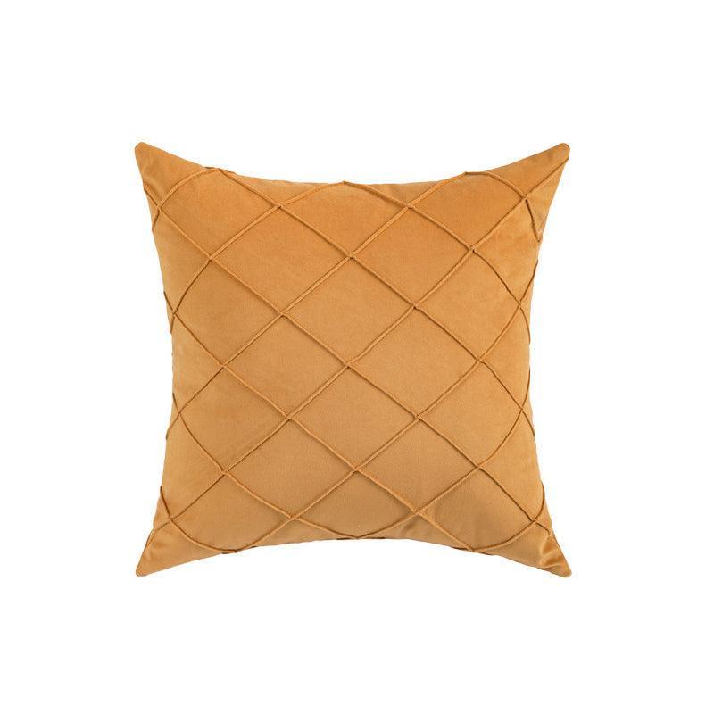 Velvet Cushion Cover Pleated Checked Plaid Plush Decorative Lounge Cushion Cover - Black
