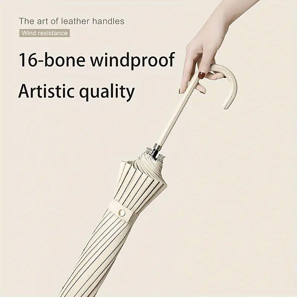 Large 16 Bone Automatic Umbrella Unisex Long Handle Dual Use Rain Sun Umbrella - Cyan