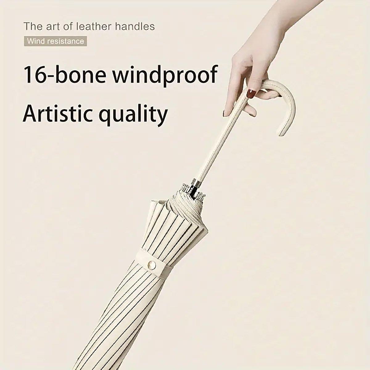 Large 16 Bone Automatic Umbrella Unisex Long Handle Dual Use Rain Sun Umbrella - Purple