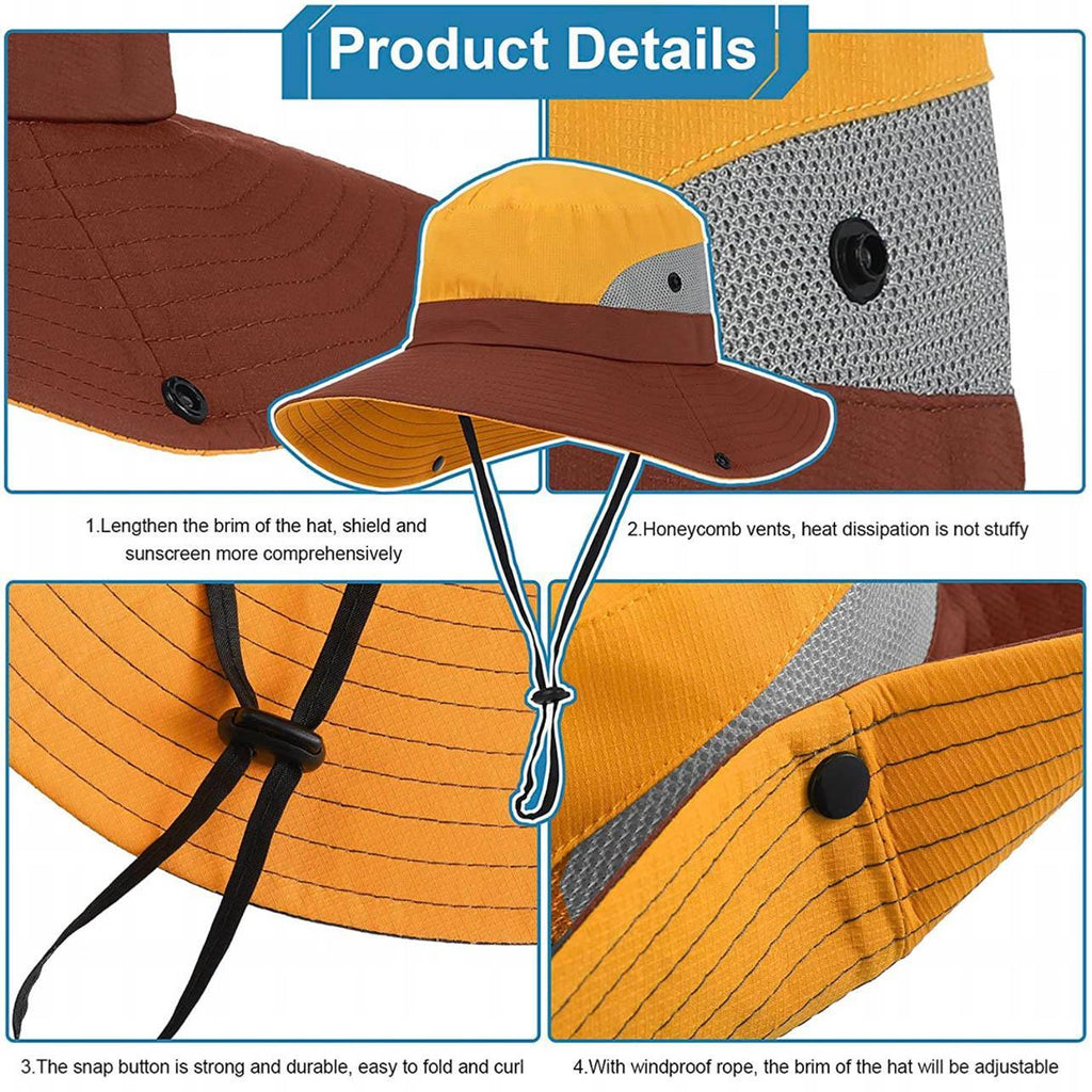 Women Wide Brim Ponytail Hat Sun Protect Visor Summer Beach Cap Anti Uv Floppy - Watermelon Red