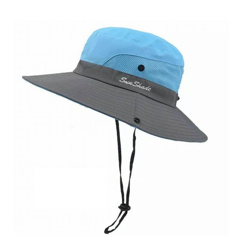 Women Wide Brim Ponytail Hat Sun Protect Visor Summer Beach Cap Anti Uv Floppy - Watermelon Red