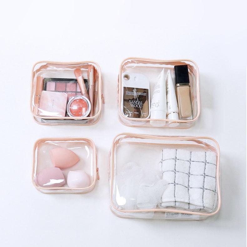 4pcs Durable PVC Cosmetic Bags Easy to Clean Multiple Sizes and Colours 9 Shades - 4pcs-Black