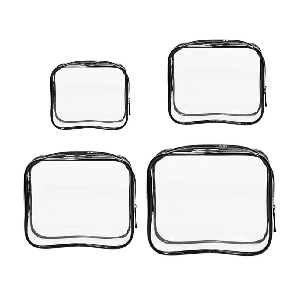 4pcs Durable PVC Cosmetic Bags Easy to Clean Multiple Sizes and Colours 9 Shades - 4pcs-Black