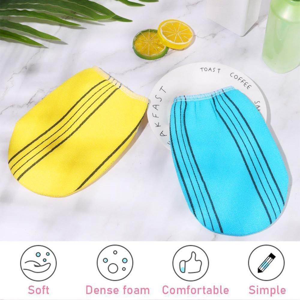 Fiber Cleaner Bath Glove Exfoliating Towel Body Rub Shower Scrub Glove Washcloth - Yellow