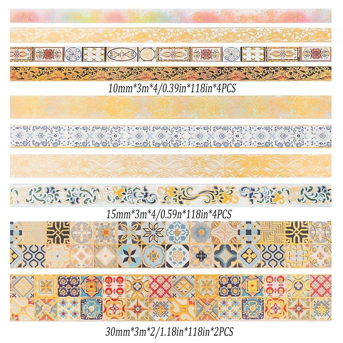 Gold Foil Washi Tape Set Decorative Craft Tape for Gift Wrapping Scrapbooking - JXHG