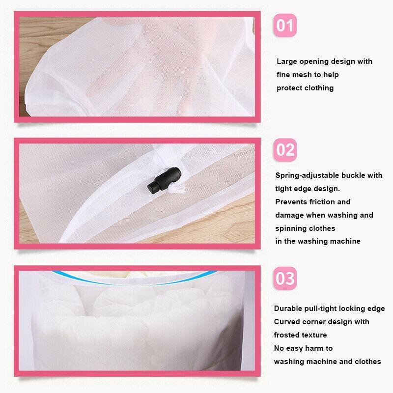 Laundry Washing Mesh Net Bag Drawstring Delicate Cloth Cleaning Clothes Lingerie - S (40*30CM)