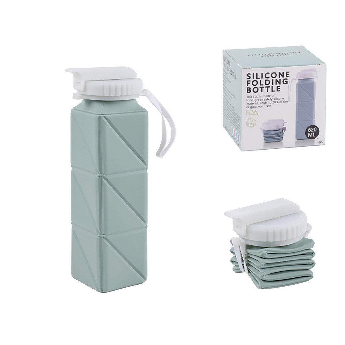 620ml Silicone Folding Water Bottle Food Grade Outdoor Sports Kettle High Temp - Green