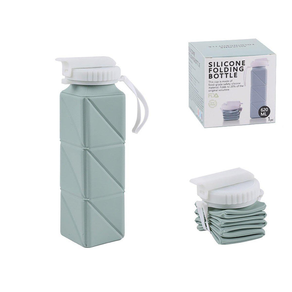 620ml Silicone Folding Water Bottle Food Grade Outdoor Sports Kettle High Temp - Pink