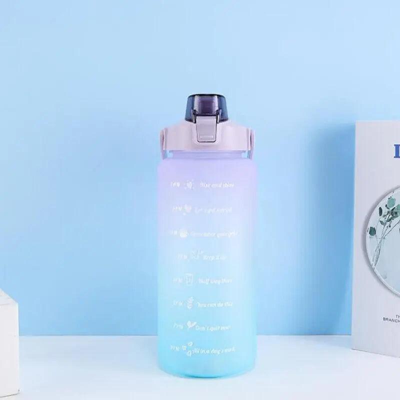 2L Large Water Bottle Straw Time Gradient Cup Fitness Jugs Sport Gym Training - Pink