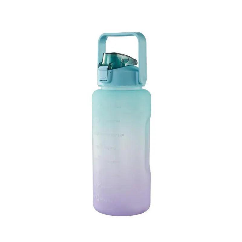 2L Large Water Bottle Straw Time Gradient Cup Fitness Jugs Sport Gym Training - Purple