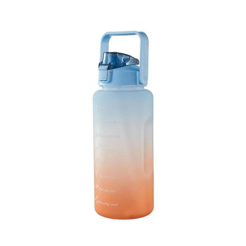 2L Large Water Bottle Straw Time Gradient Cup Fitness Jugs Sport Gym Training - Purple