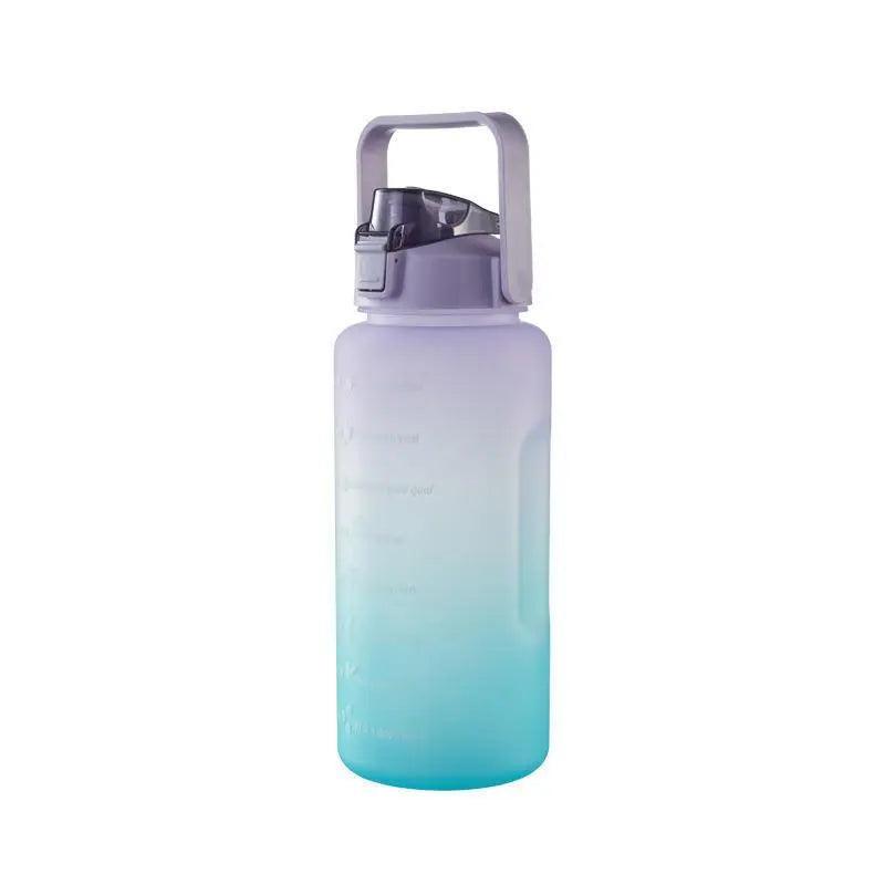 2L Large Water Bottle Straw Time Gradient Cup Fitness Jugs Sport Gym Training - Purple