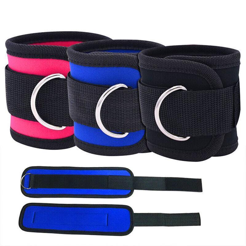 2PCS Weight Lifting Ankle D-Ring Strap Pulley Cable Kickbacks Attachment Gym Leg - Pink