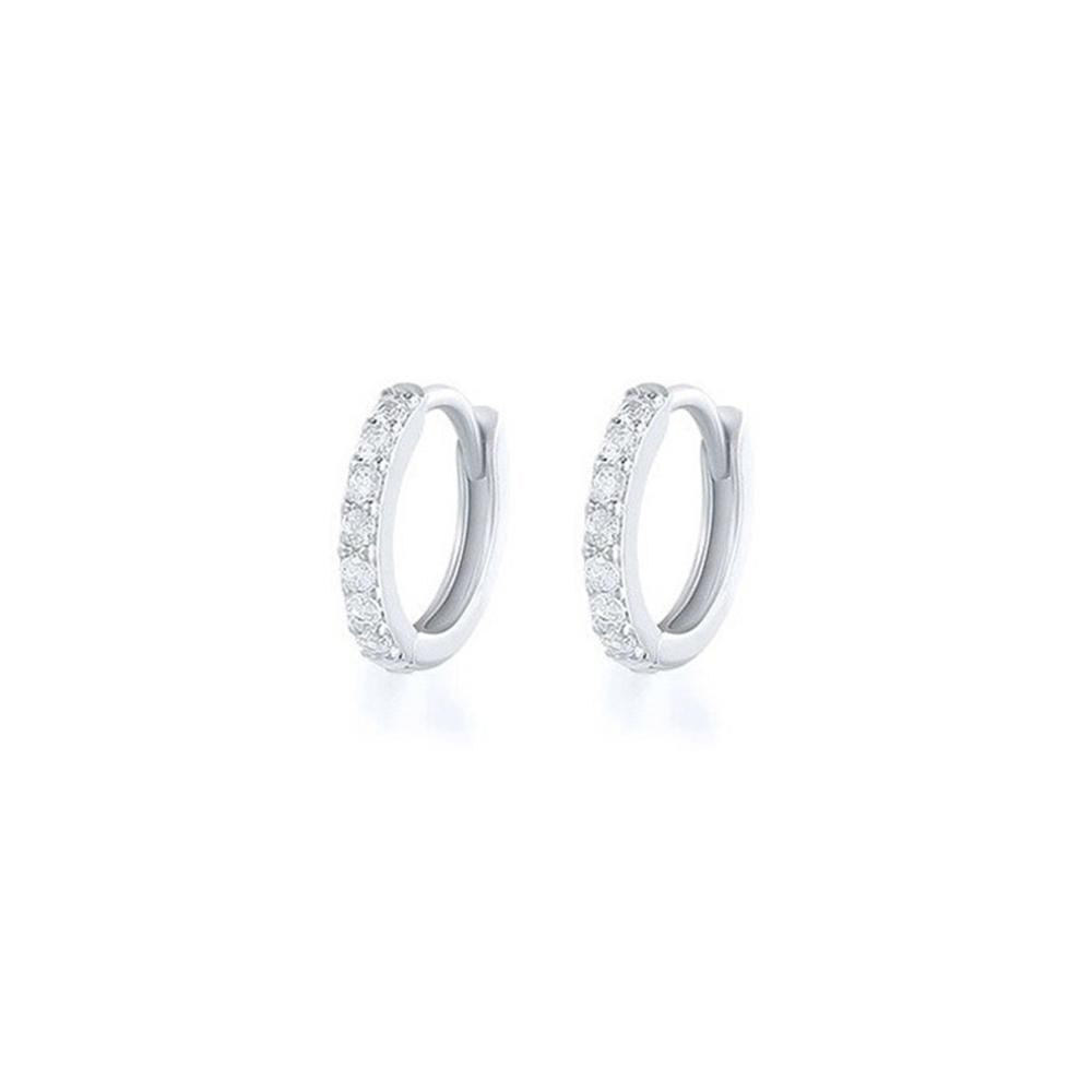 7sizes Hoop Earring Silver Zirconia Ear Huggie Hoop Cartilage Piercing Jewellery - Silver-12mm