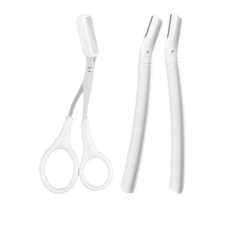 3Pcs Eyebrow Razor Set Facial Trimmer Shaver Blade Hair Remover Beauty Tool - Eyebrow Razor-White-1*Short+2*Long