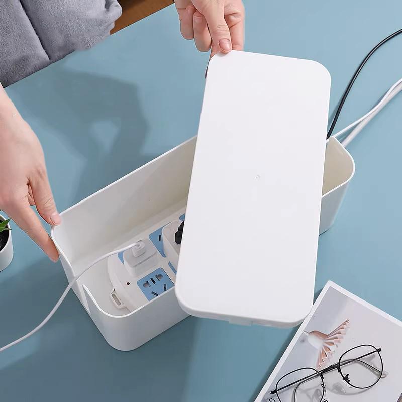 Large Cable Wire Storage Box Case Cord Management Socket Tidy Organizer with Lid - White S
