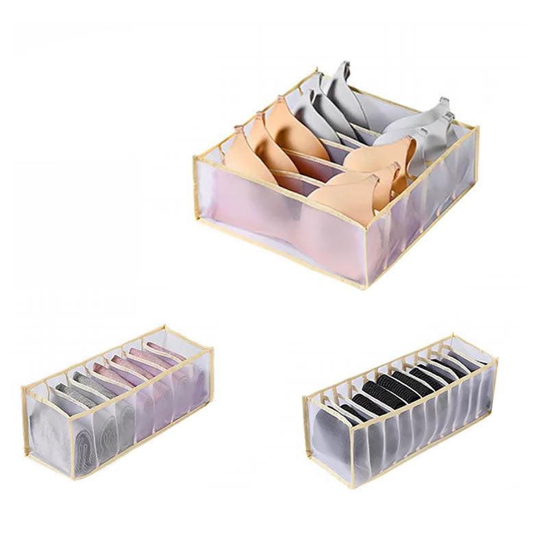 Foldable Drawer Organizer Divider Bra Sock Underwear Storage Closet Wardrobe - White with 6 Boxes