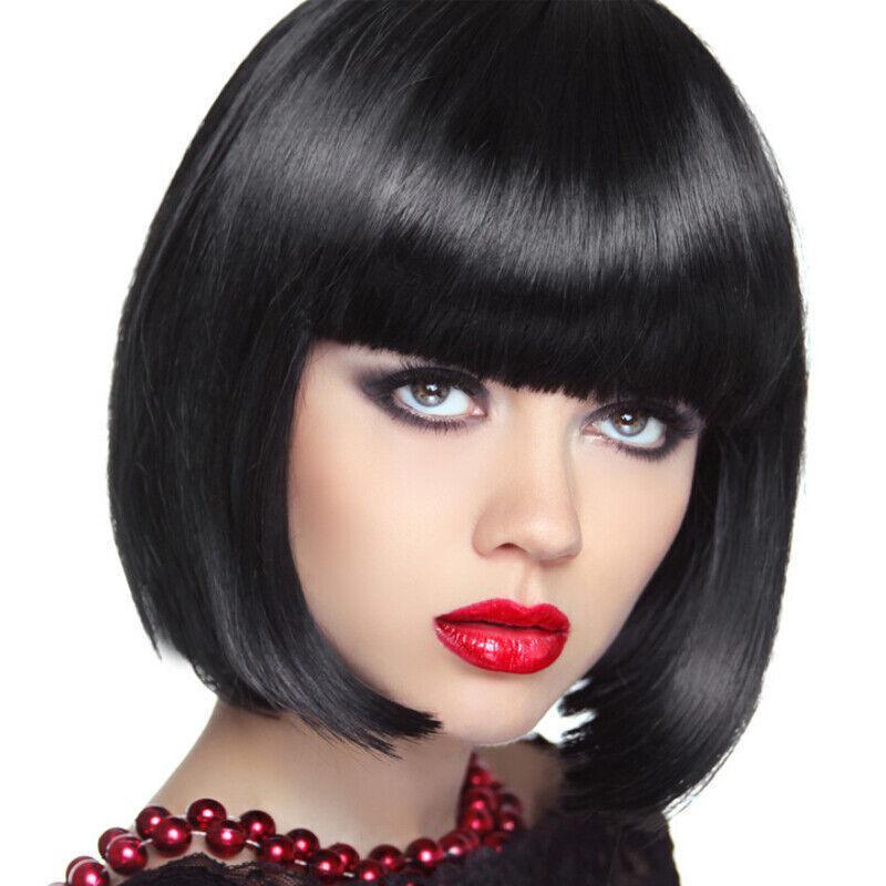 Short Bob Wig with Bangs for Women Synthetic Cosplay Party Hair in 14 Colours - Brown