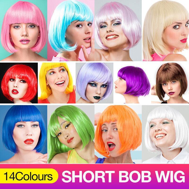 Short Bob Wig with Bangs for Women Synthetic Cosplay Party Hair in 14 Colours - Green