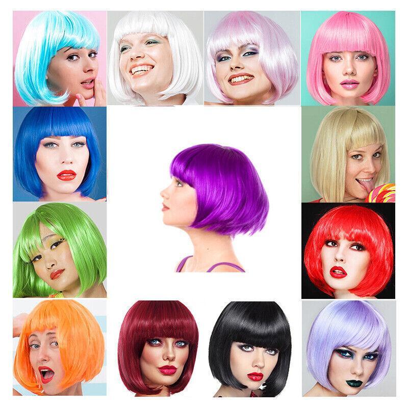 Short Bob Wig with Bangs for Women Synthetic Cosplay Party Hair in 14 Colours - Light Purple