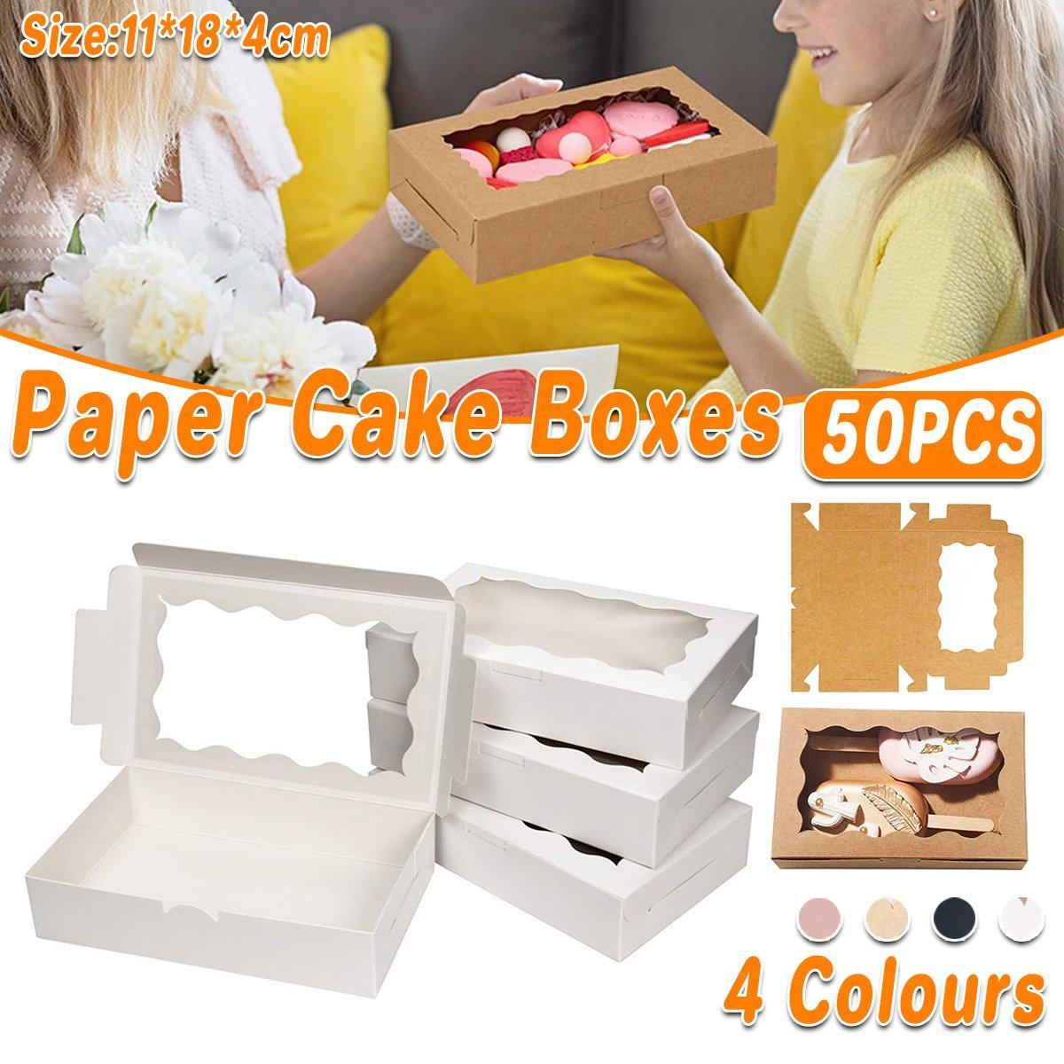 50pcs Rectangular Kraft Paper Window Box Gift Packaging Boxes Party Favors - Khaki