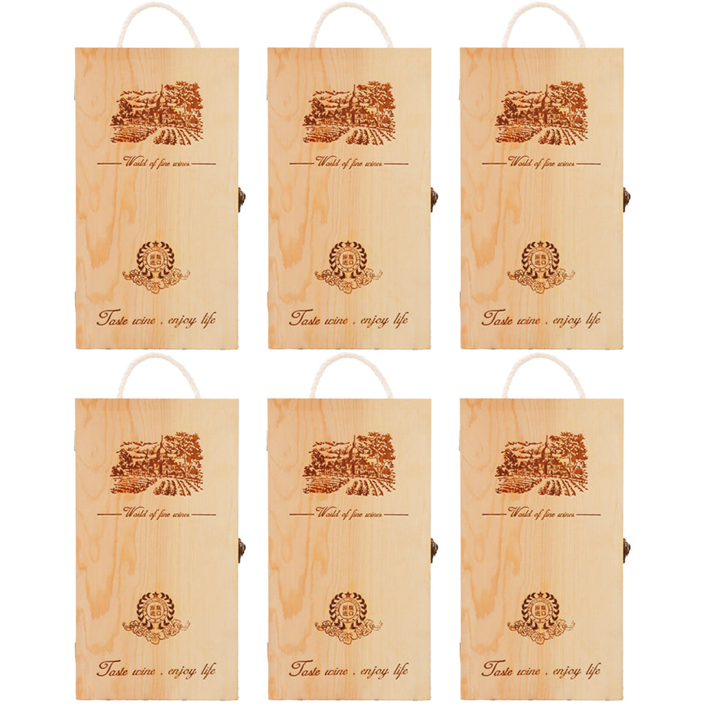 6pcs Red Wine Wooden Gift Box Packaging Storage Box for Wine Bottle Gifts - Double clamshell
