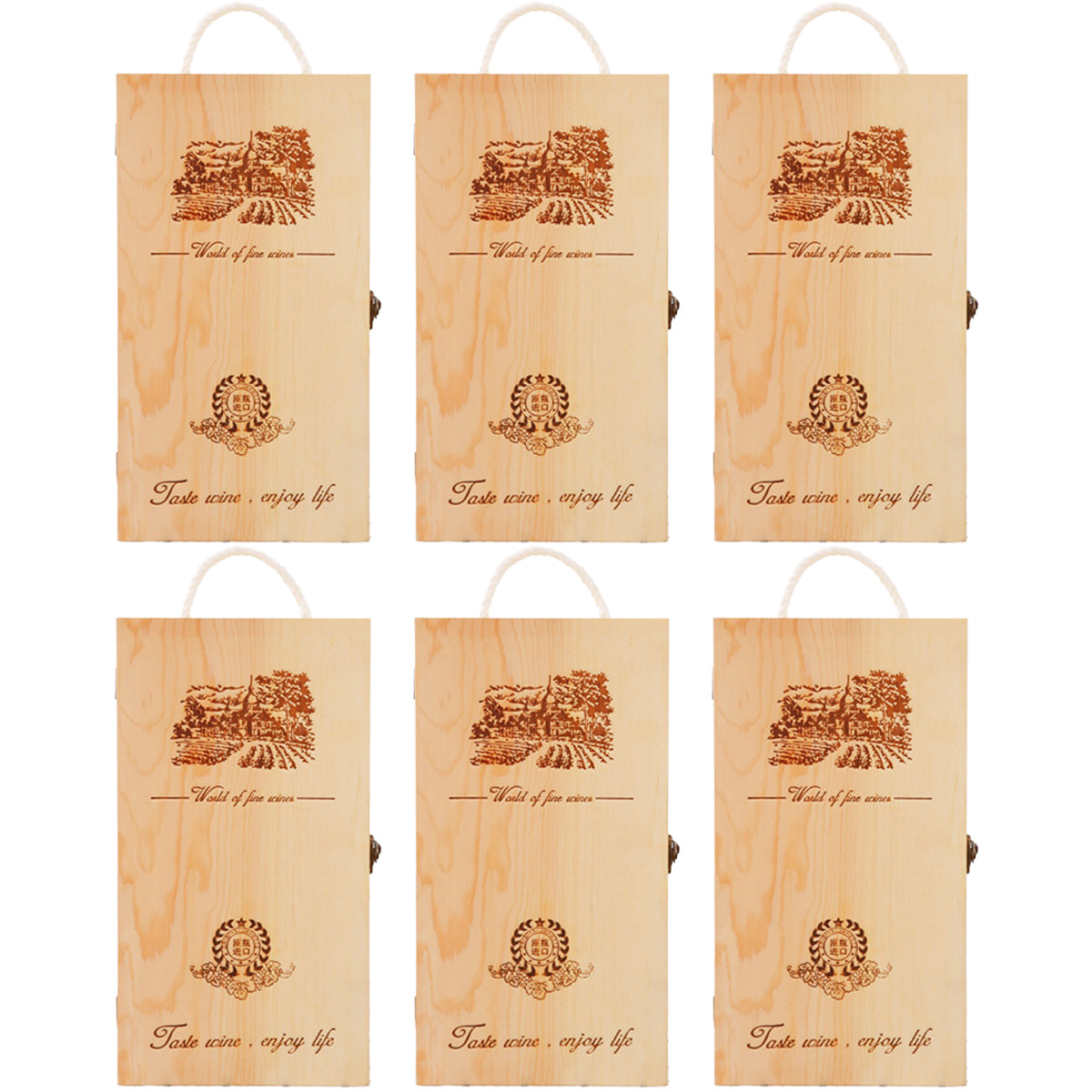 6pcs Red Wine Wooden Gift Box Packaging Storage Box for Wine Bottle Gifts - Double pull-out
