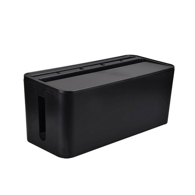 Large Cable Wire Cord Storage Box Case with Lid for Power Board and Device Charging - Black