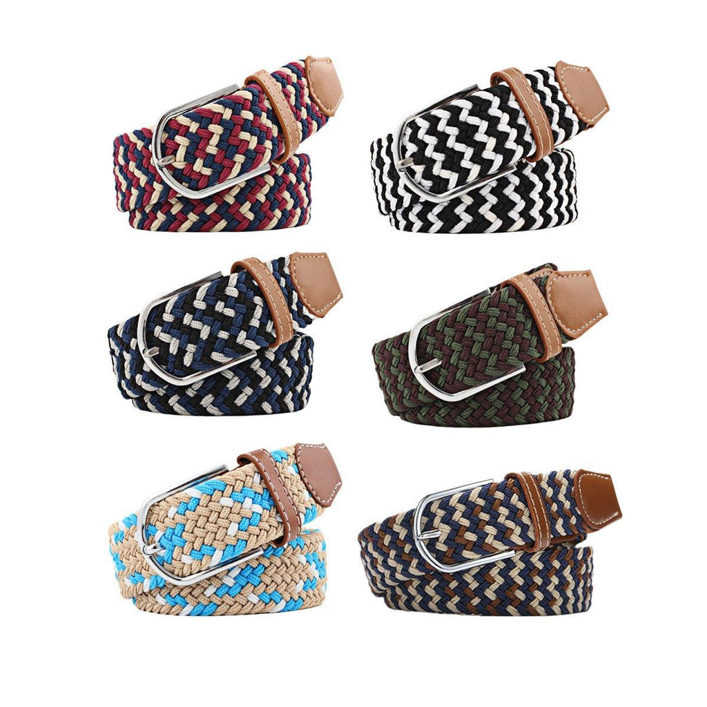 Unisex Braided Belt Casual Canvas Belt Adjustable Stretch Belt for Men Women - Black-White