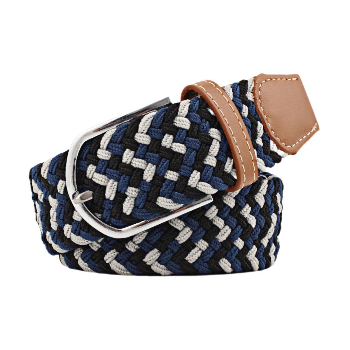 Unisex Braided Belt Casual Canvas Belt Adjustable Stretch Belt for Men Women - Black-White