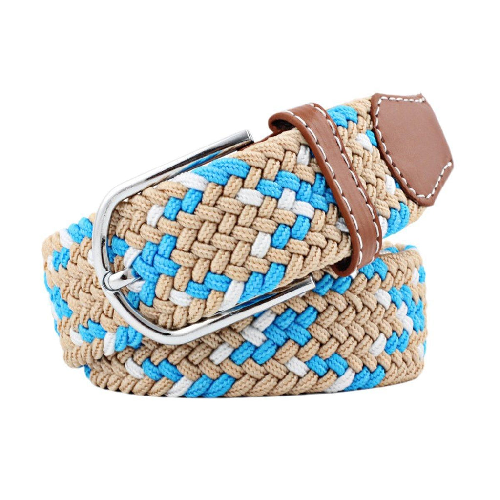Unisex Braided Belt Casual Canvas Belt Adjustable Stretch Belt for Men Women - Black-White