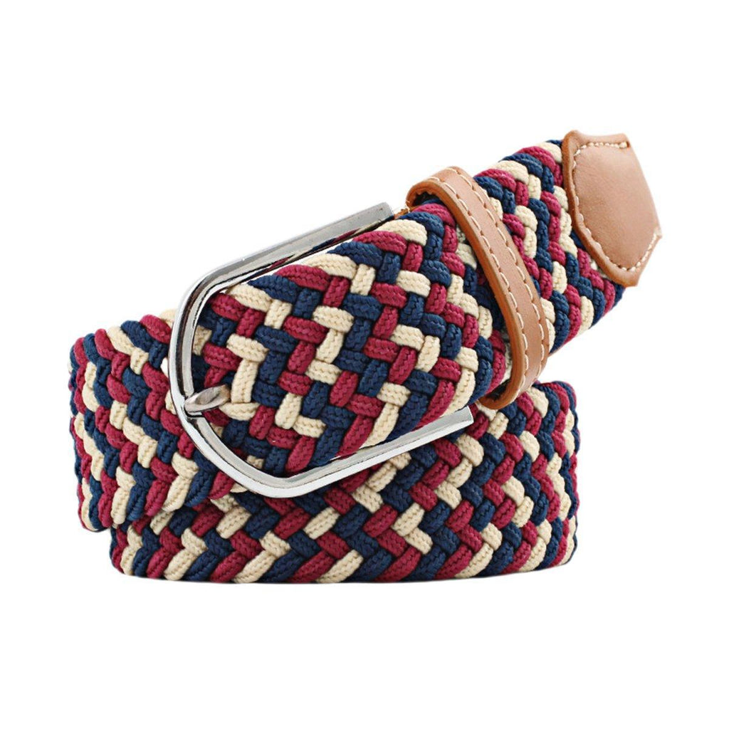 Unisex Braided Belt Casual Canvas Belt Adjustable Stretch Belt for Men Women - Black-White