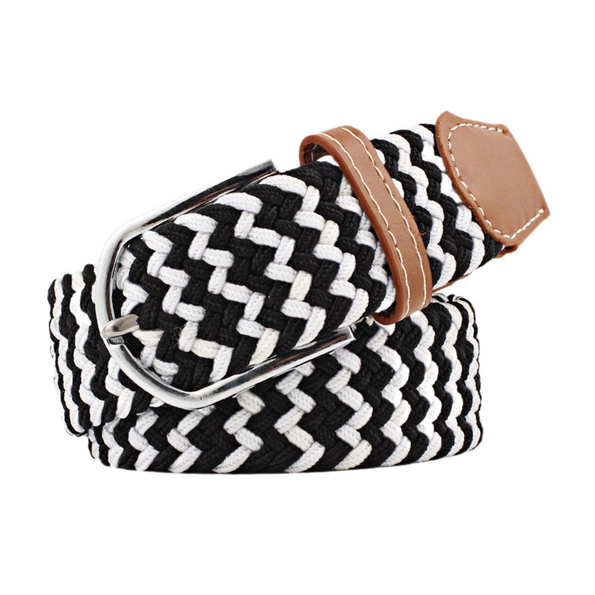 Unisex Braided Belt Casual Canvas Belt Adjustable Stretch Belt for Men Women - Green-Coffee