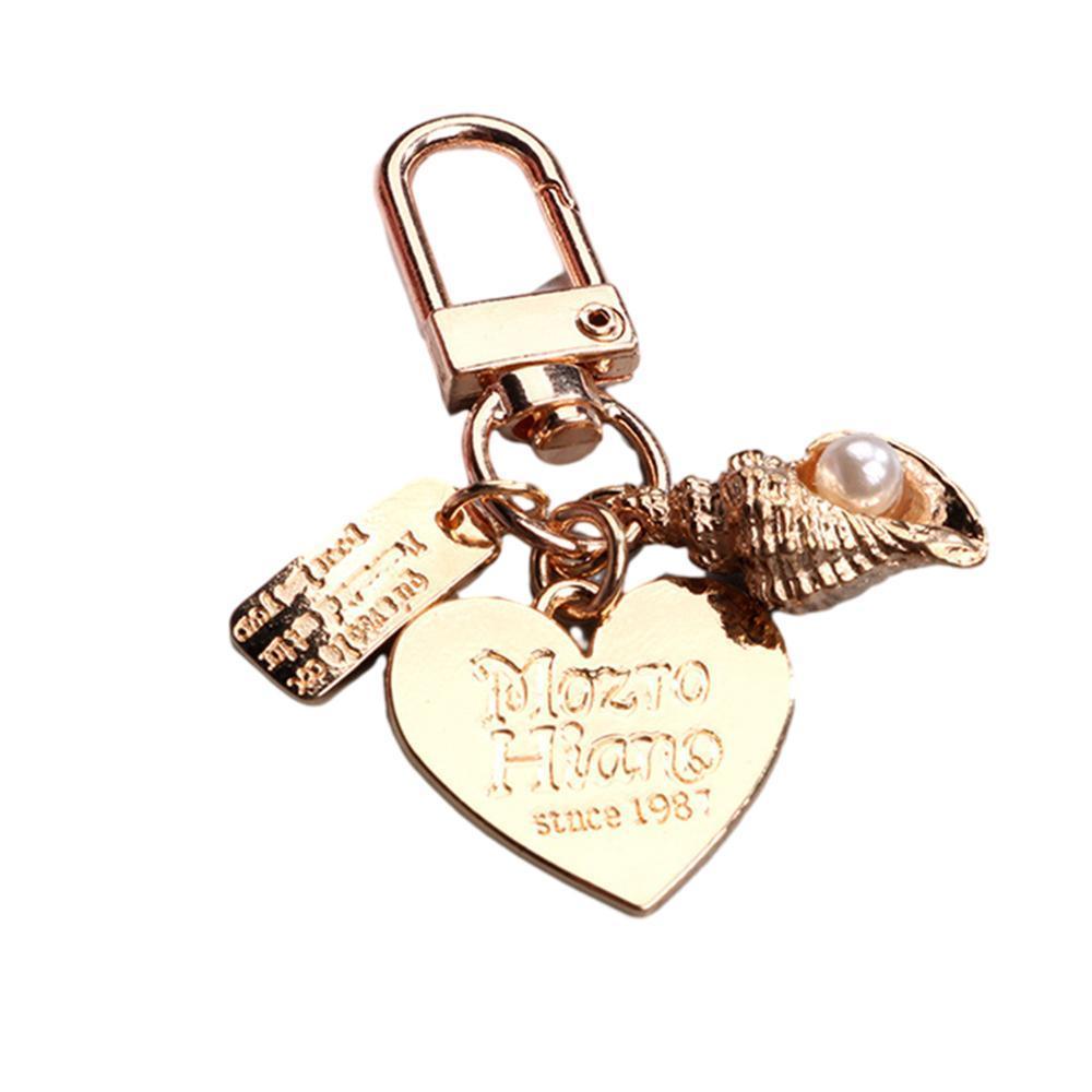 Womens Cute Key Rings Shell Heart Pearl Shape Keychain Charm Bag Hanger Pendants - D