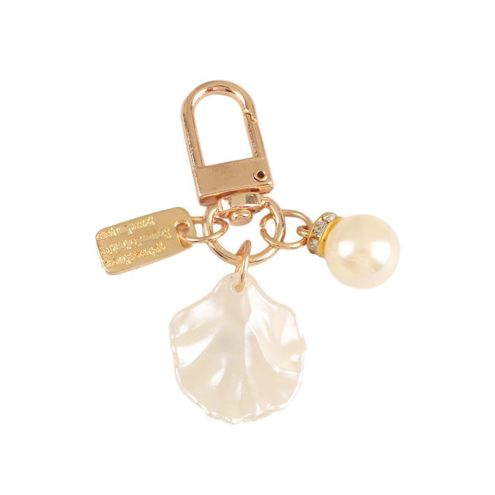 Womens Cute Key Rings Shell Heart Pearl Shape Keychain Charm Bag Hanger Pendants - A