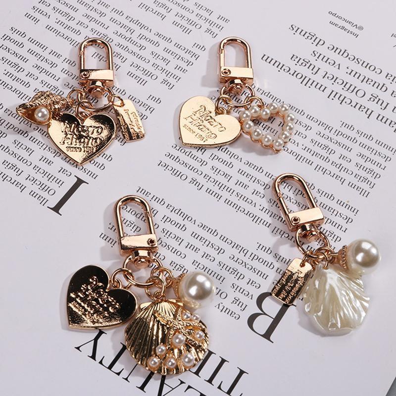 Womens Cute Key Rings Shell Heart Pearl Shape Keychain Charm Bag Hanger Pendants - 5
