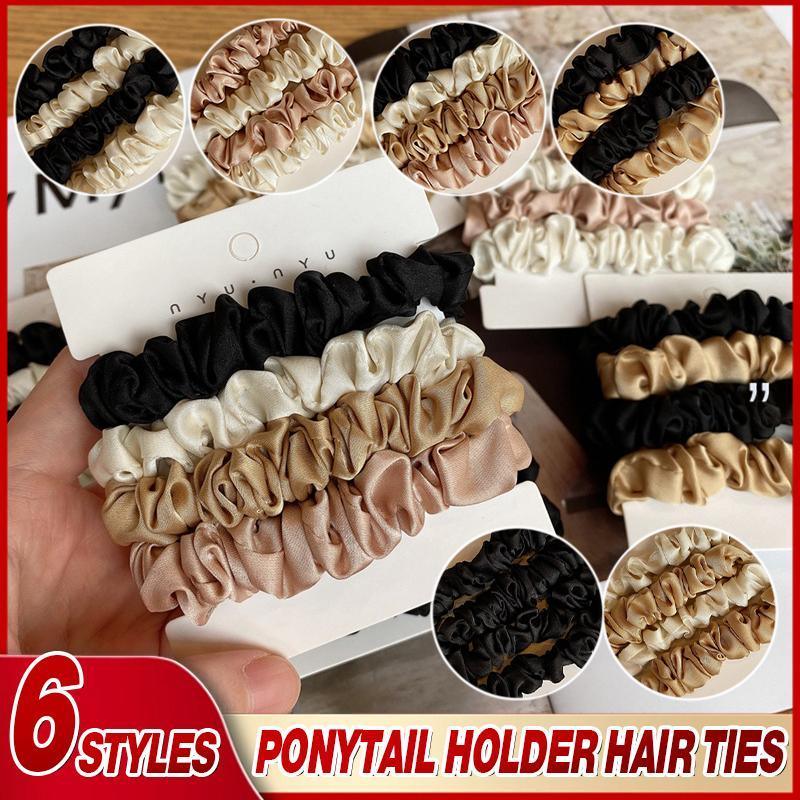 4Pcs/Set Silk Satin Small Scrunchies Ponytail Hair Ties Hair Rope Rubber Bands - E