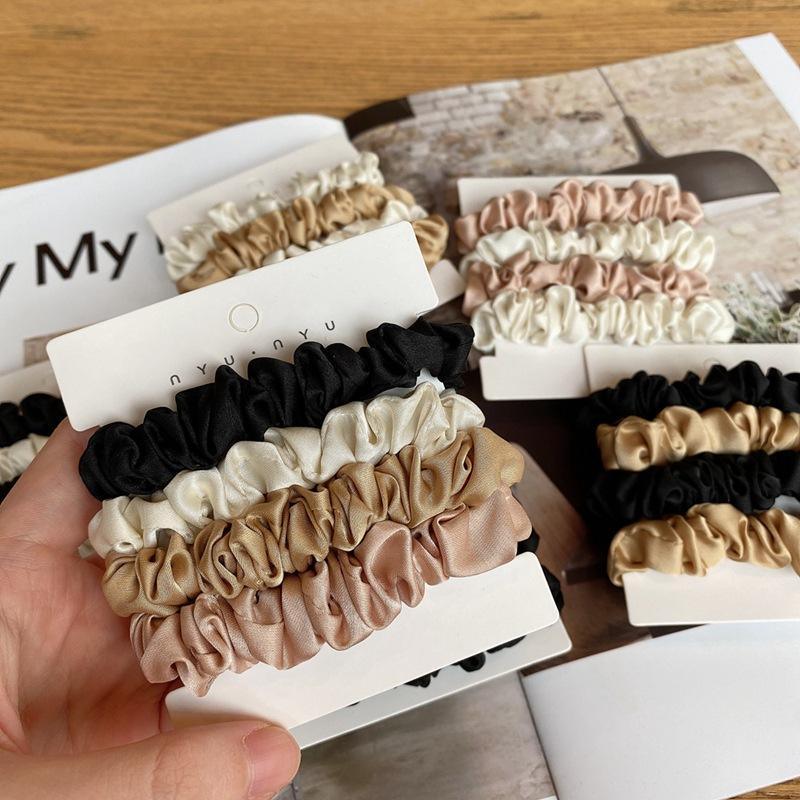4Pcs/Set Silk Satin Small Scrunchies Ponytail Hair Ties Hair Rope Rubber Bands - E