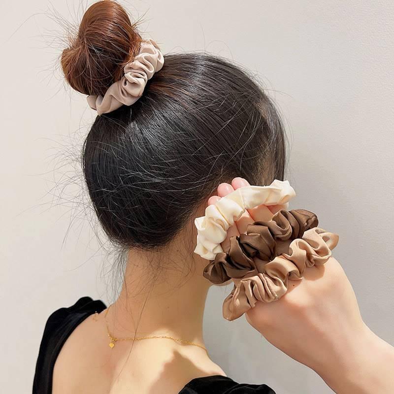 4Pcs/Set Silk Satin Small Scrunchies Ponytail Hair Ties Hair Rope Rubber Bands - E
