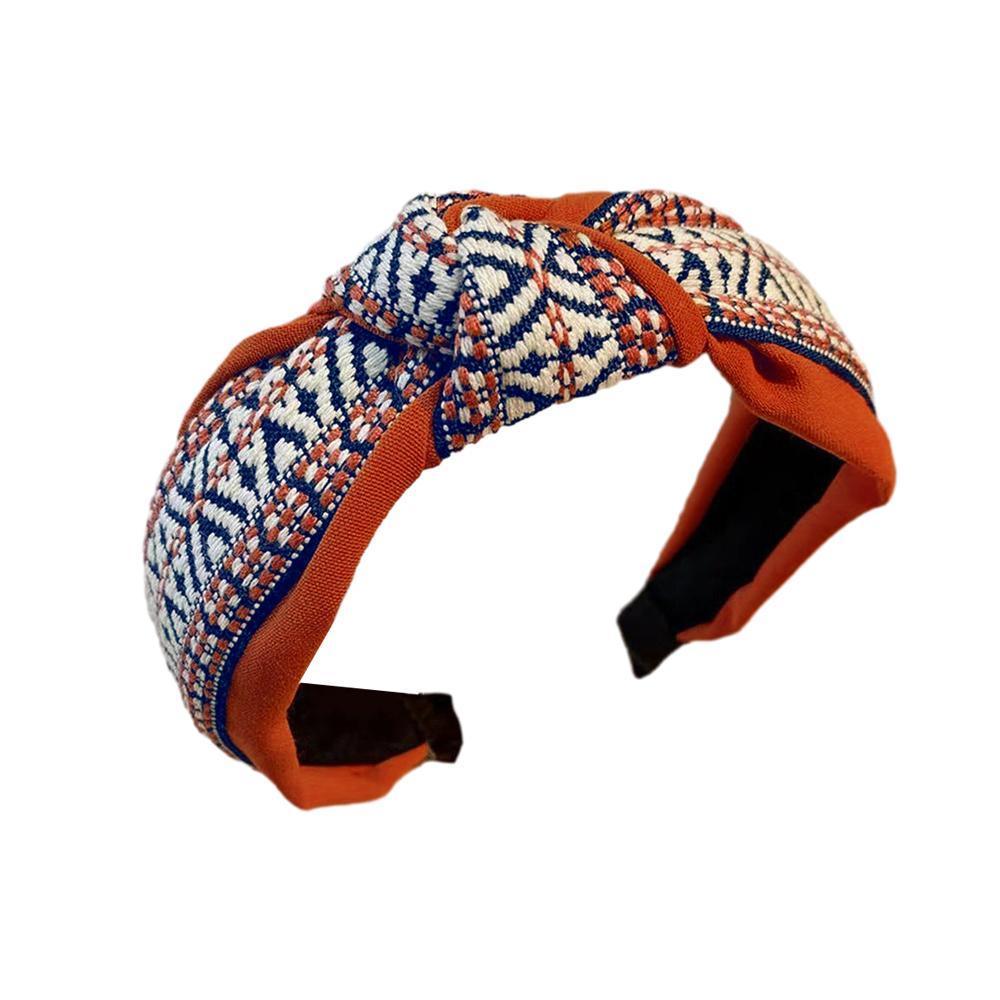 Women Lady Retro Boho Embroidery Cotton Wide Hair Headband Head Wrap Band hoop - Black