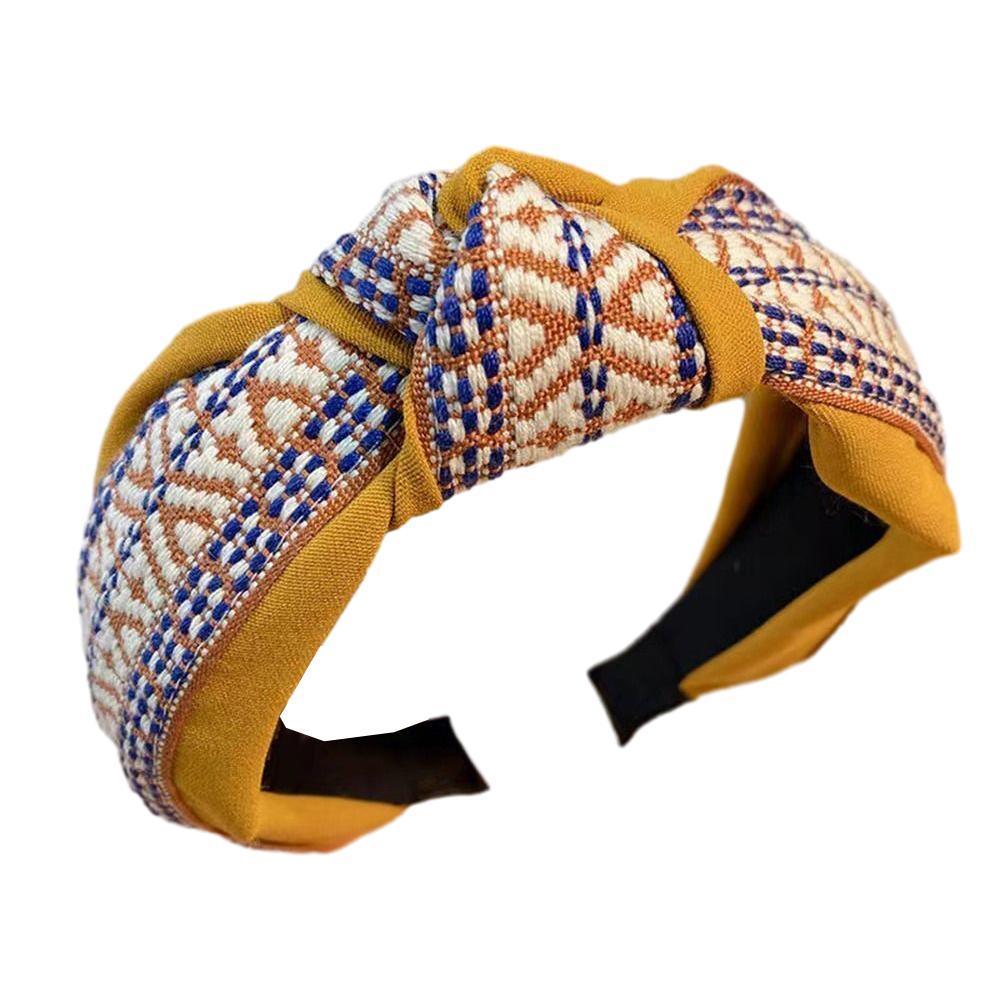 Women Lady Retro Boho Embroidery Cotton Wide Hair Headband Head Wrap Band hoop - Black