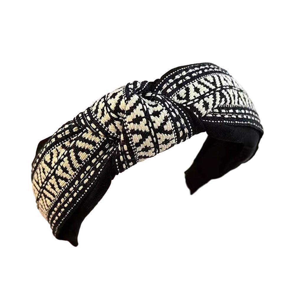 Women Lady Retro Boho Embroidery Cotton Wide Hair Headband Head Wrap Band hoop - Red