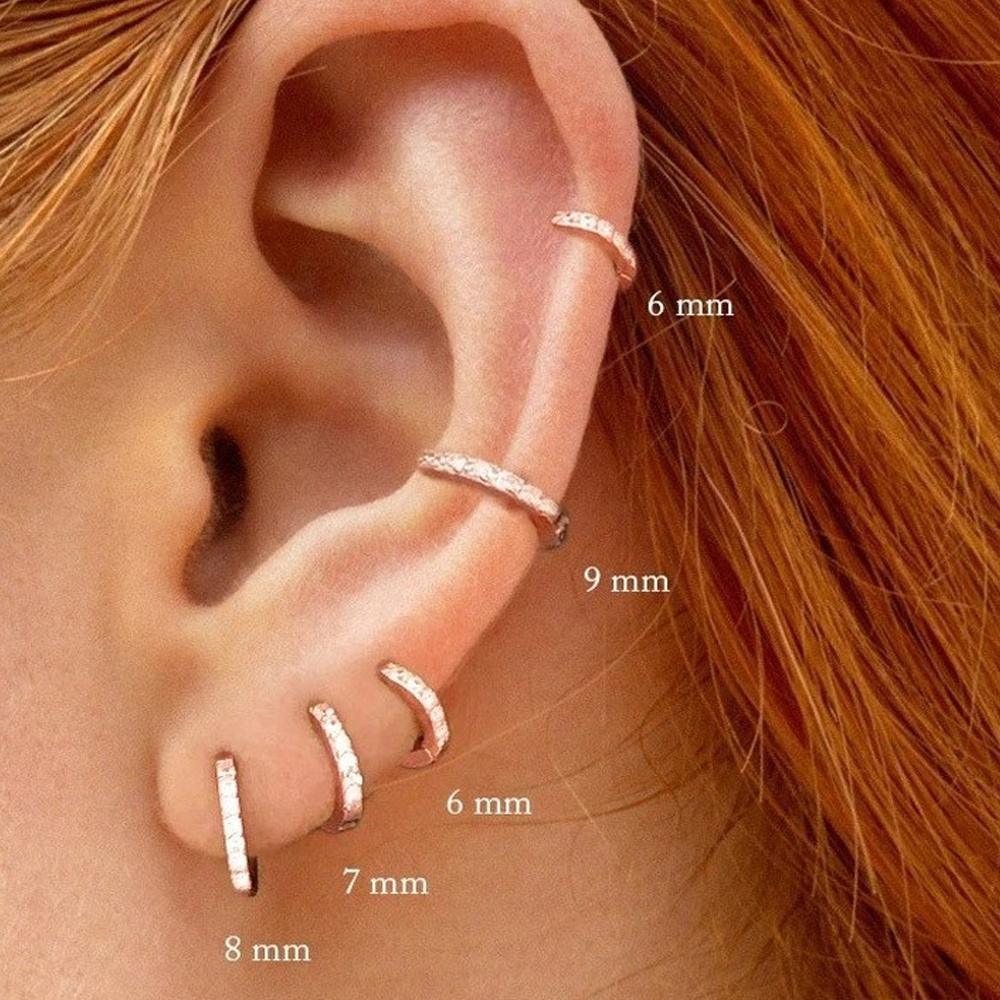 7sizes Hoop Earring Silver Zirconia Ear Huggie Hoop Cartilage Piercing Jewellery - Champagne-7mm