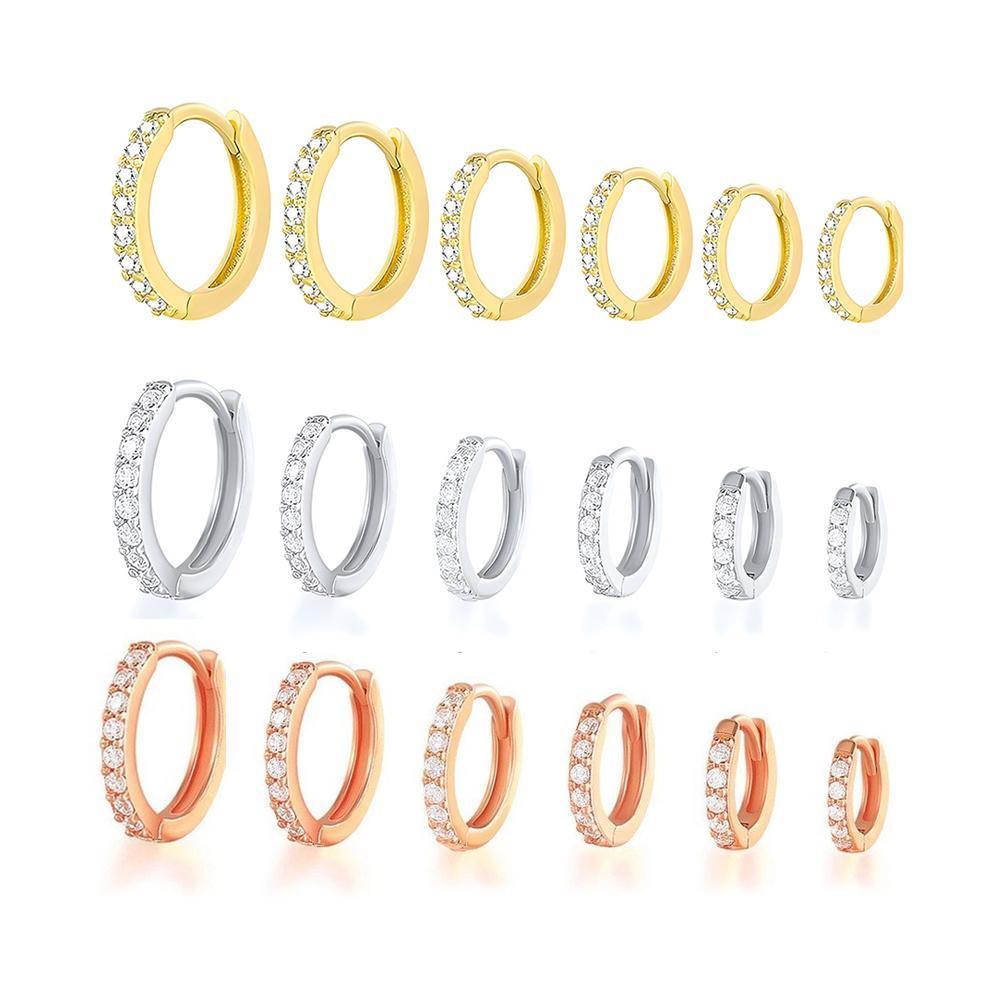 7sizes Hoop Earring Silver Zirconia Ear Huggie Hoop Cartilage Piercing Jewellery - Silver-5mm
